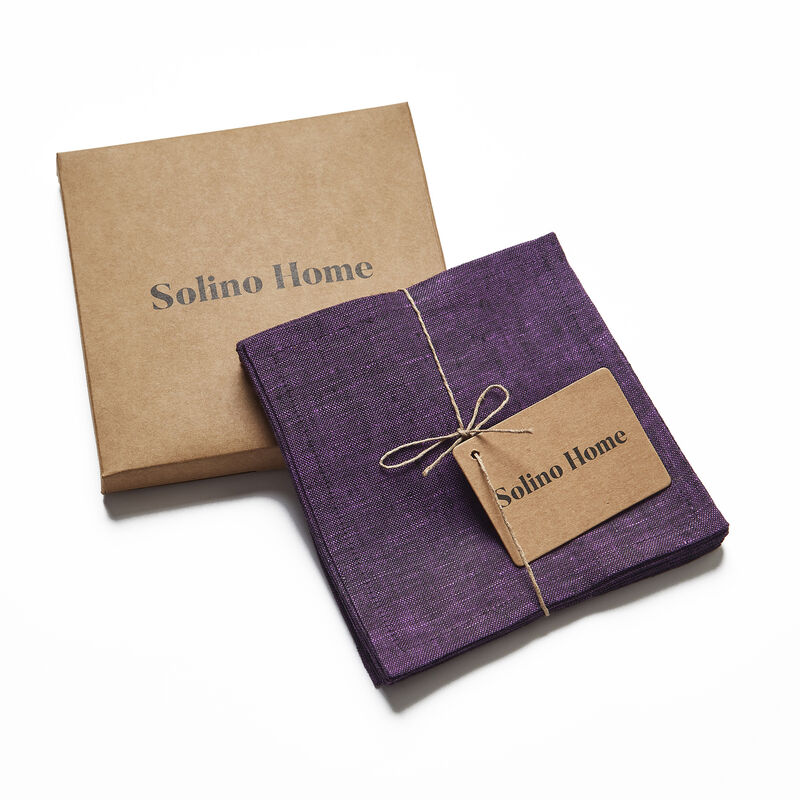 Solino Home 100% Pure Linen Cocktail Napkins 6 x 6 Inch Set of 12 - Athena