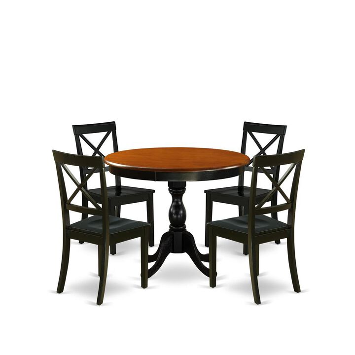 East West Furniture 5-Piece Round Table Set Contains a Dinner Table and 4 Dining Room Chairs with X-Back - Black Finish