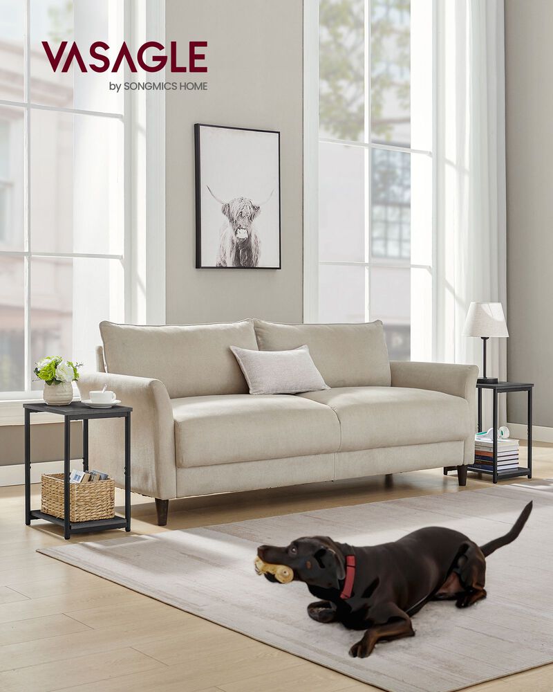 Steel Frame End Tables with Storage Shelf for Living Room and Bedroom- Set of 2