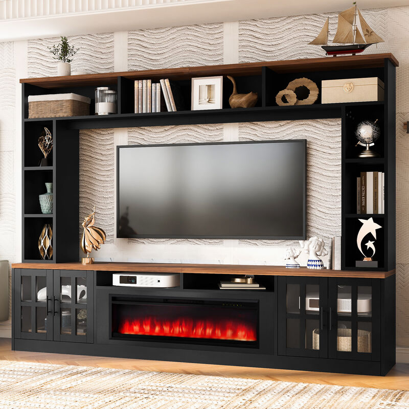 Merax Large TV Stand with Electric Fireplace Insert, 3 Top Shelves + 6 Side Shelves image number 2
