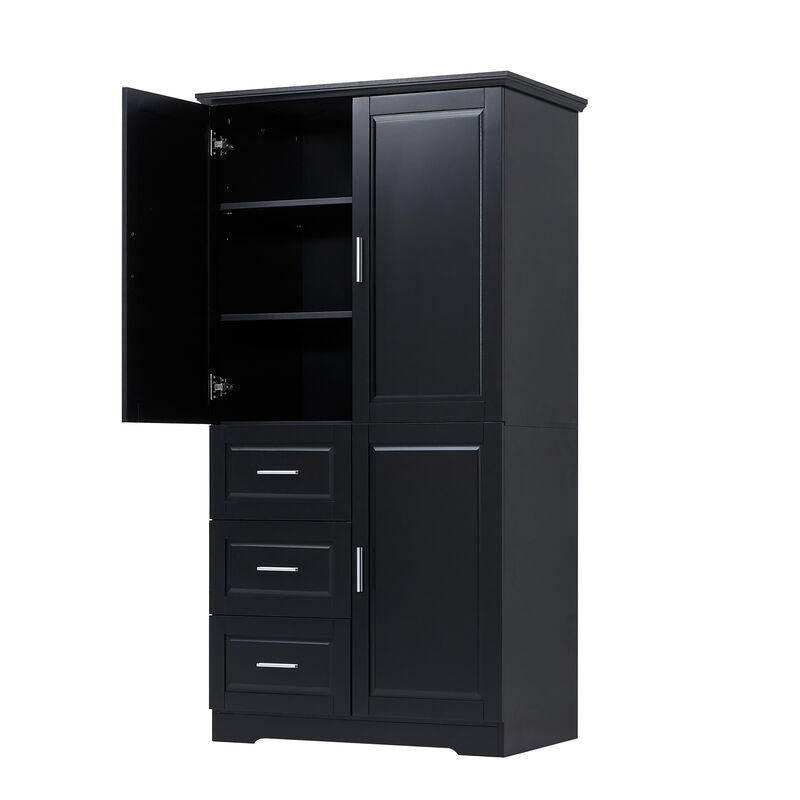 Whisen Tall and Wide Storage Cabinet with Doors, Three Drawers and Adjustable Shelf