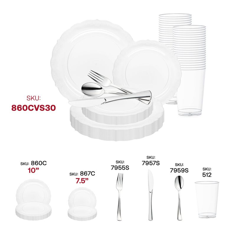 Clear Vintage Round Plastic Wedding Value Set (30 Sets) image number 5