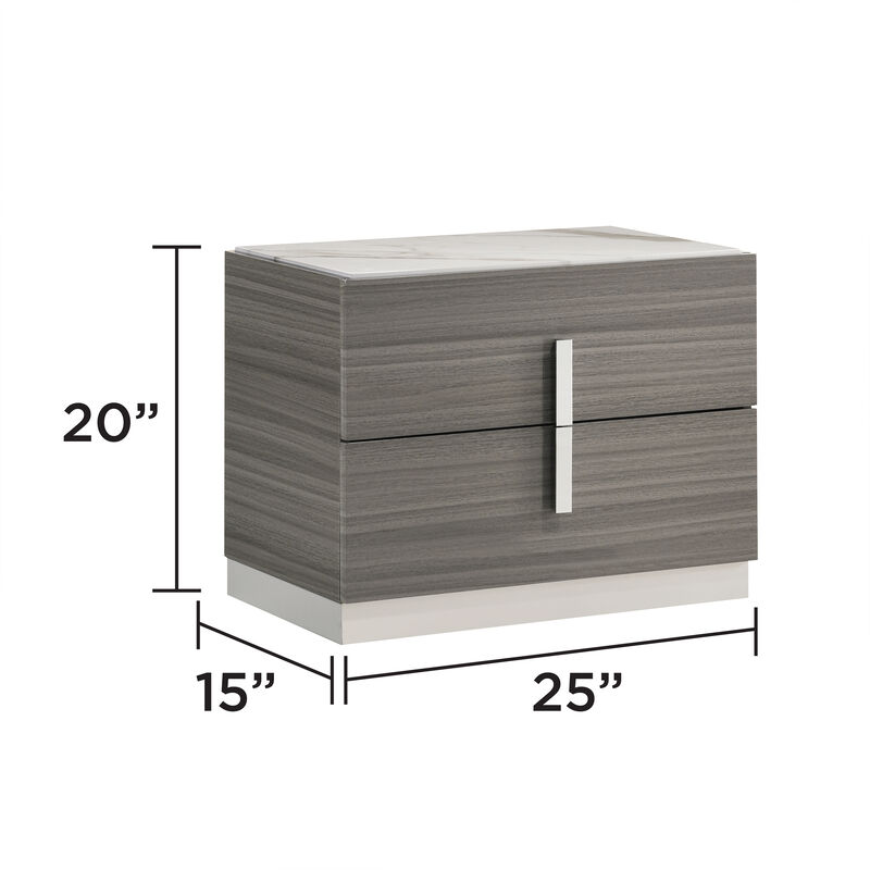 Altima Maple Nightstand with Faux Carrara Marble Top, Chrome Pulls and Floating Base image number 4