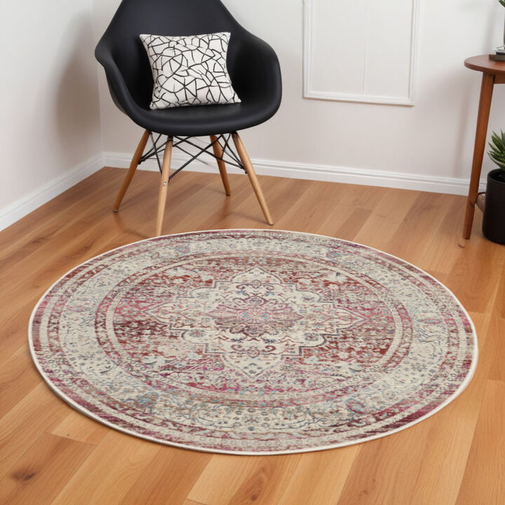 HomeRoots Floral Distressed Round Rug