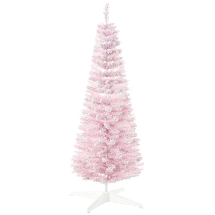 BreeBe 5FT Decorated Snow Flocked Pencil Artificial Christmas Tree