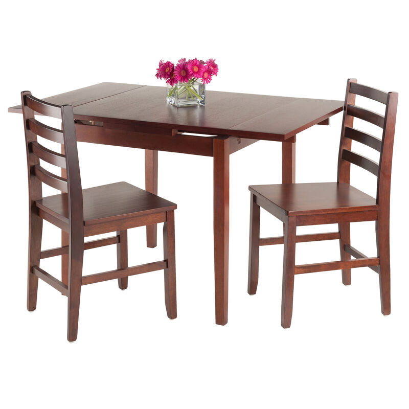 Winsome Pulman Walnut Finish Extension Dining Table with 2 Ladder Back Chairs