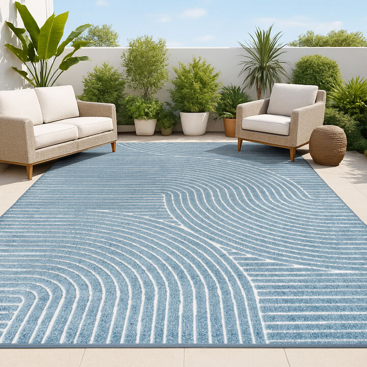 Hallie High-Low Minimalist Curve Geometric Indoor/Outdoor Area Rug