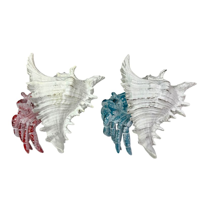 Set Of 2 Resin Hermit Crab Statues Coastal White Shell Figurines 525 In image number 4