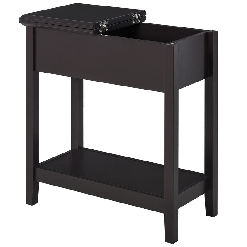 HOMCOM End Table, Narrow Side Table with Flip Top, Storage Cabinet, Bottom Shelf for Living Room, Bedroom, Dark Coffee