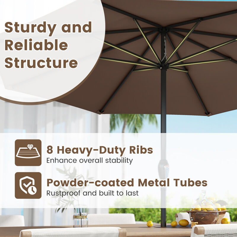 Outdoor Heavy Duty Market Umbrella with Crank Handle and 8 Sturdy Ribs