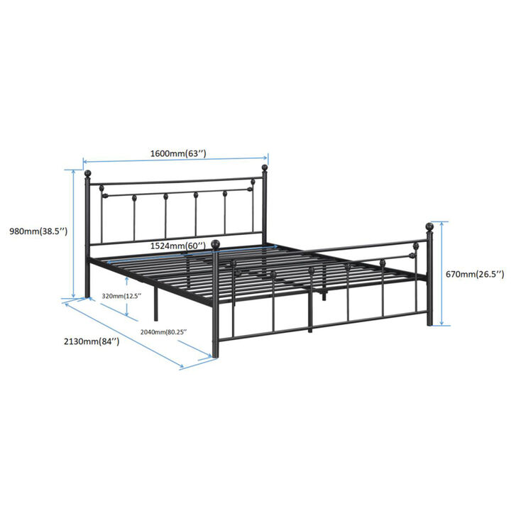 Queen Size Metal Bed Frame with Headboard and Footboard (black)