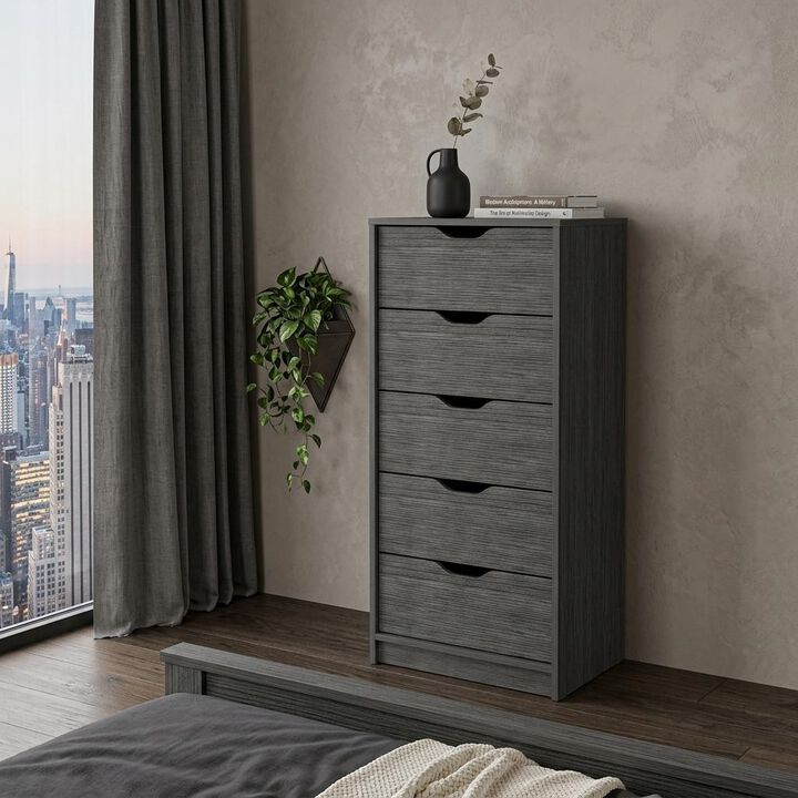 HomeRoots 18" Gray Five Drawer Standard Chest