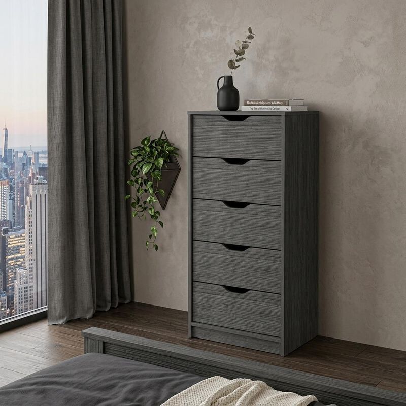 HomeRoots 18" Gray Five Drawer Standard Chest image number 1