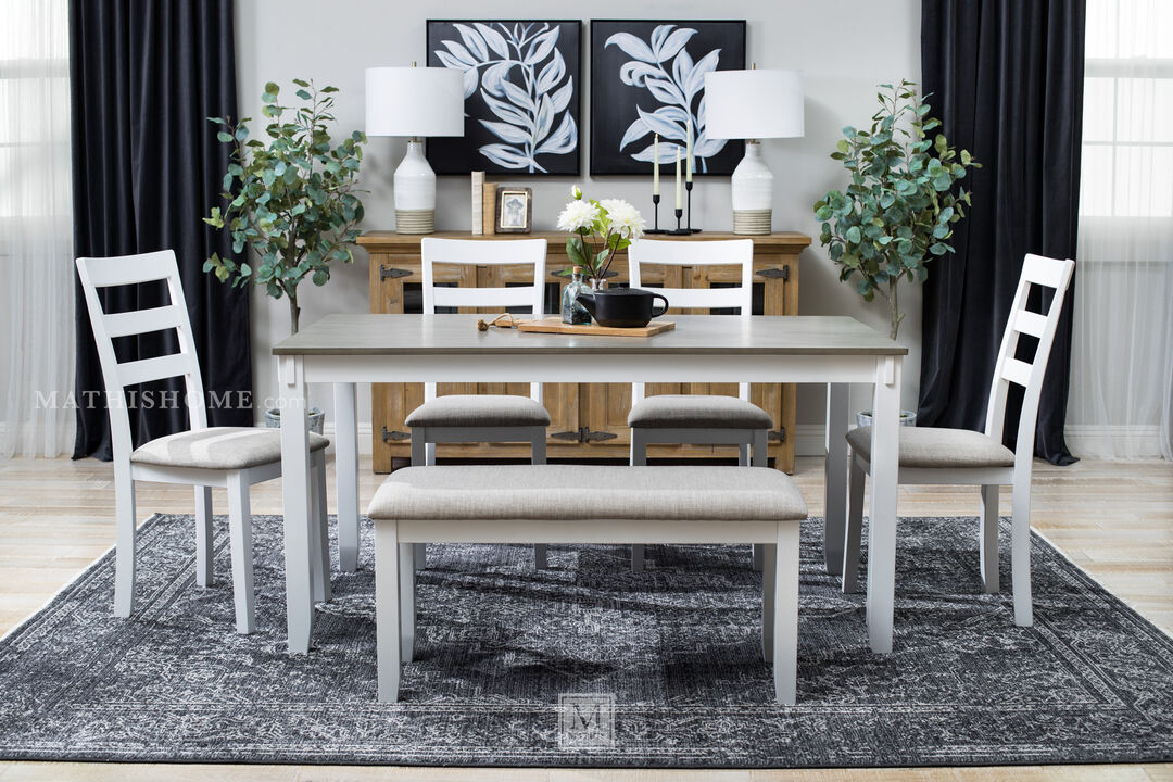 Modern farmhouse dining table with chairs and bench - 6 piece