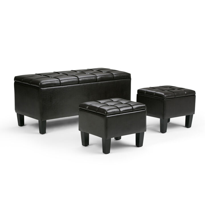 Dover 44 inch Wide Contemporary Rectangle 3 Pc Storage Ottoman in Tanners Brown Faux Leather
