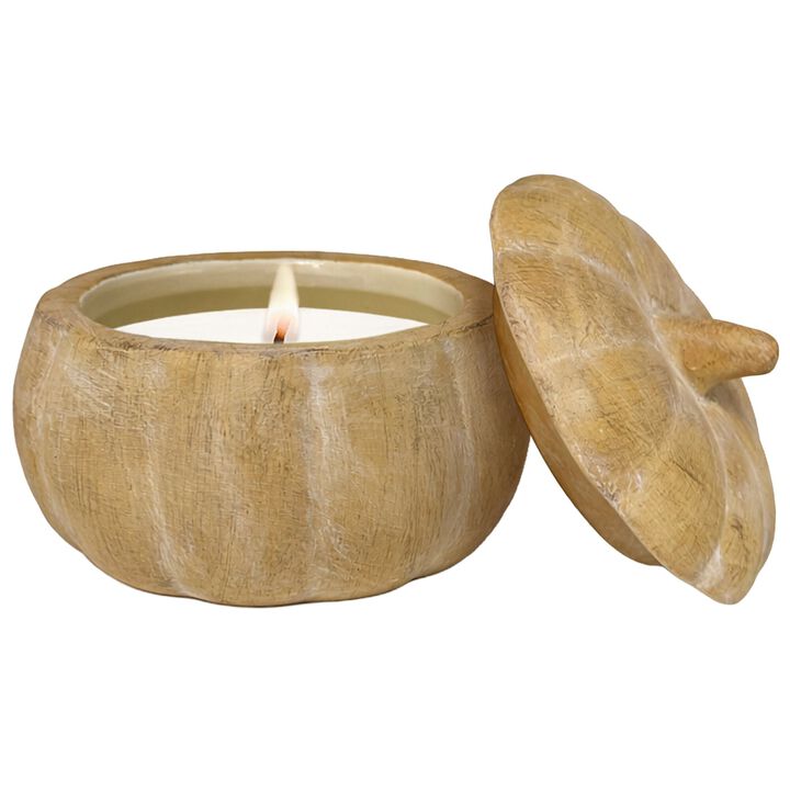 Sweet Water Decor Pumpkin Spice 8 oz Candle, Faux Wood Pumpkin Jar