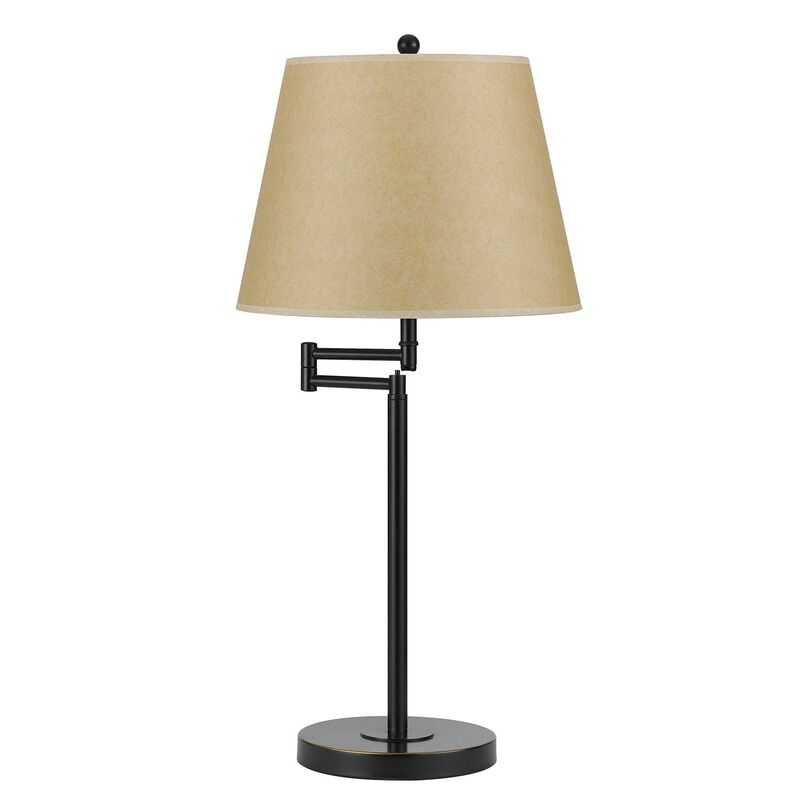 Metal Round 3 Way 27" Table Lamp with Spider Type Shade, Bronze and Brown - Benzara
