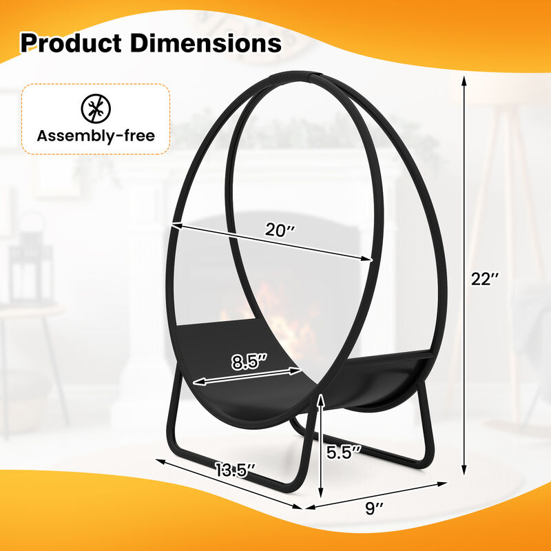 Heavy-Duty 20" Metal Firewood Log Rack with Curved Hoop and Stand image number 2