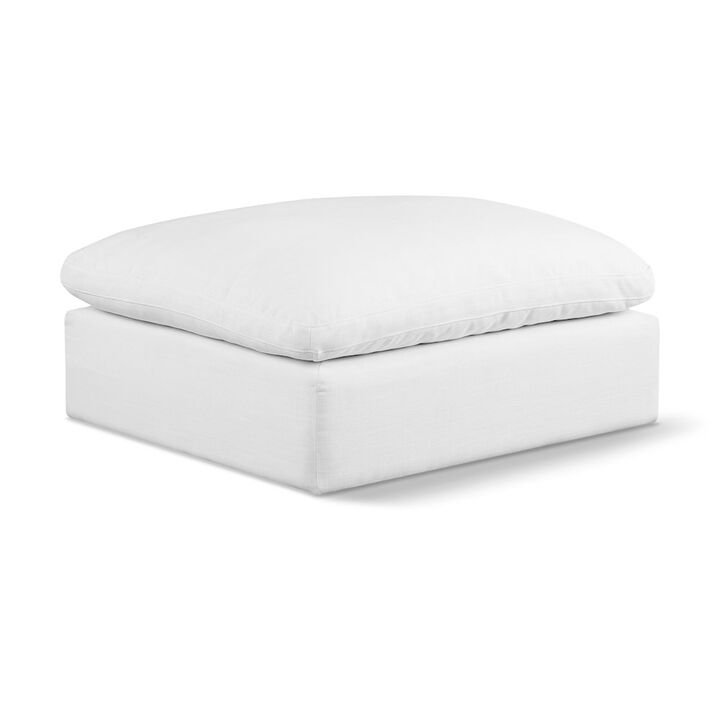 Meridian Furniture Comfy White Linen Textured Fabric Modular Ottoman