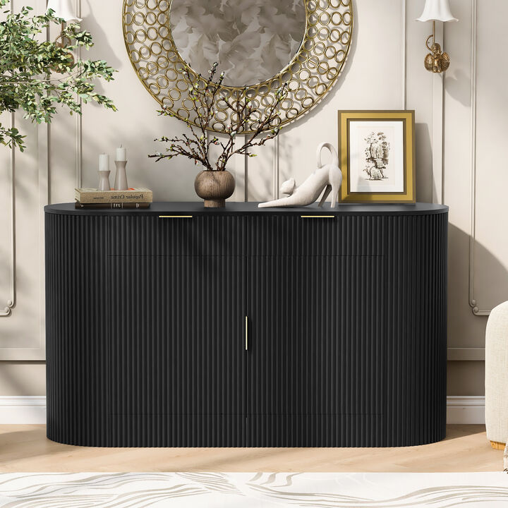 Merax Modern Storage Cabinet &ndash; 2 Doors & 2 Drawers, Stripe MDF Sideboard with Aluminum Handles