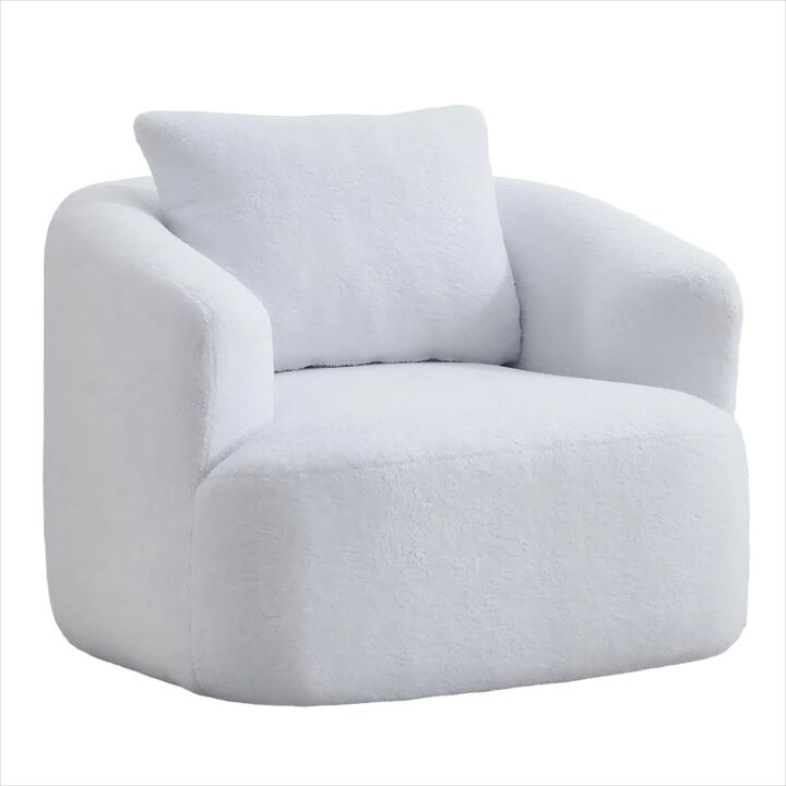 360&deg; Swivel Round Upholstered Comfy Chair Teddy Fleece High-Resilience Sponge Single Sofa