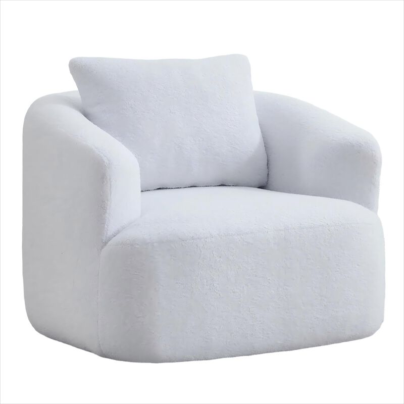 360&deg; Swivel Round Upholstered Comfy Chair Teddy Fleece High-Resilience Sponge Single Sofa image number 0