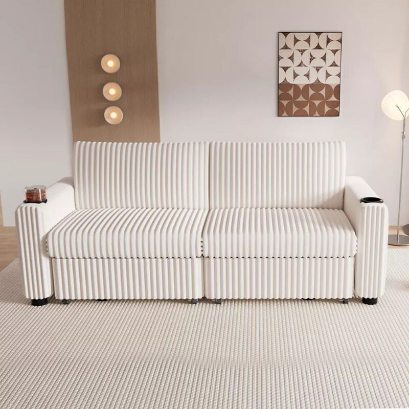 91" Convertible Sleeper Sofa Bed, Loveseat with 5-Level Reclining Backrest, Pull-Out Bed, USB Ports image number 6
