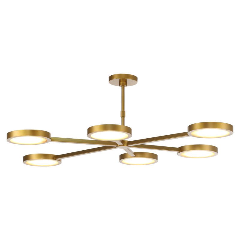 52 in. 6-Light Gold Ceiling Light with Stone Shade