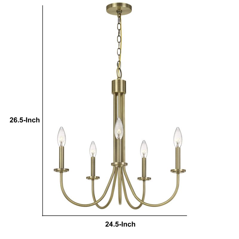 Metal Chandelier with 5 Candelabra Holders, Gold - Benzara image number 4