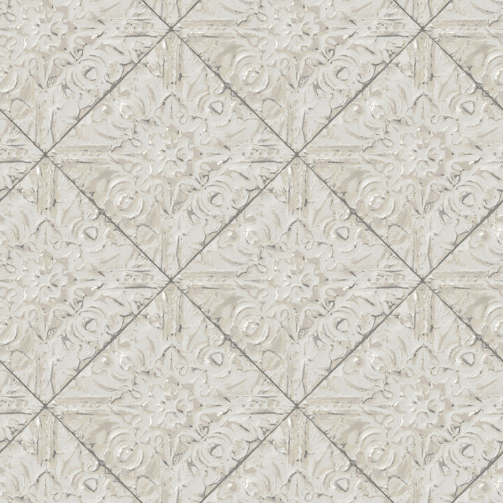 Brandi Grey Metallic Faux Tile Wallpaper (Set of 2)