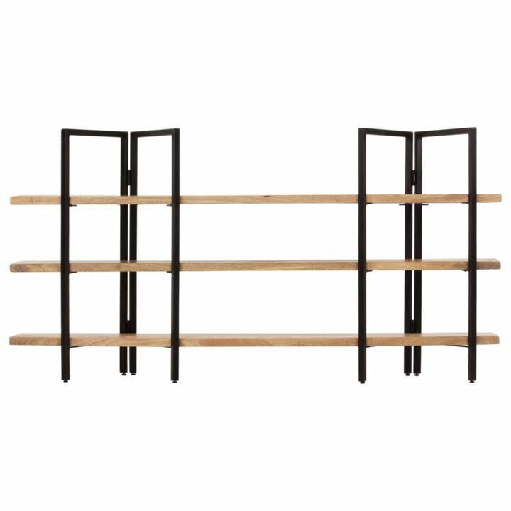 vidaXL Industrial-Style 3-Tier Bookshelf - Solid Mango Wood, Powder-Coated Iron Frame - 63"x12.2"x31.5" - Sturdy and Durable Construction