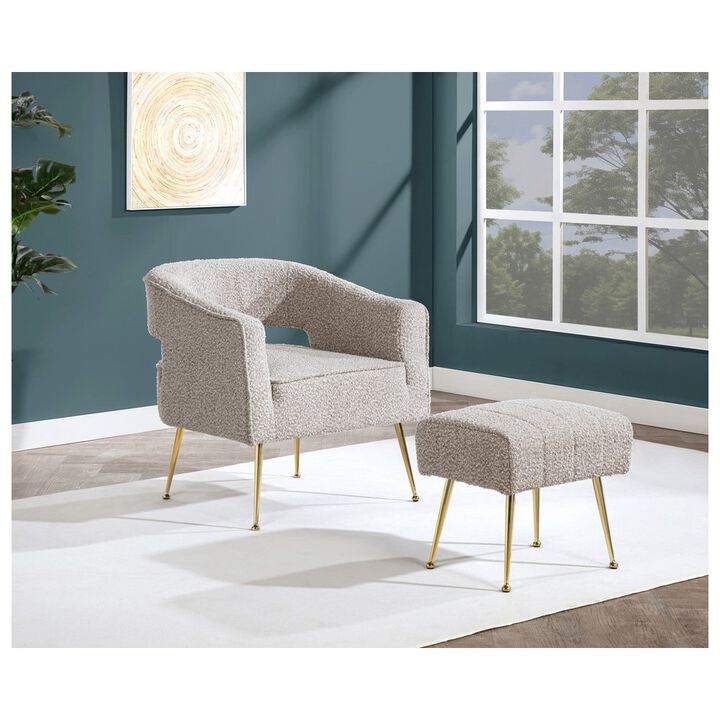 Best Quality Furniture 2 Pc Gray Accent Chair And Ottoman With Gold Legs