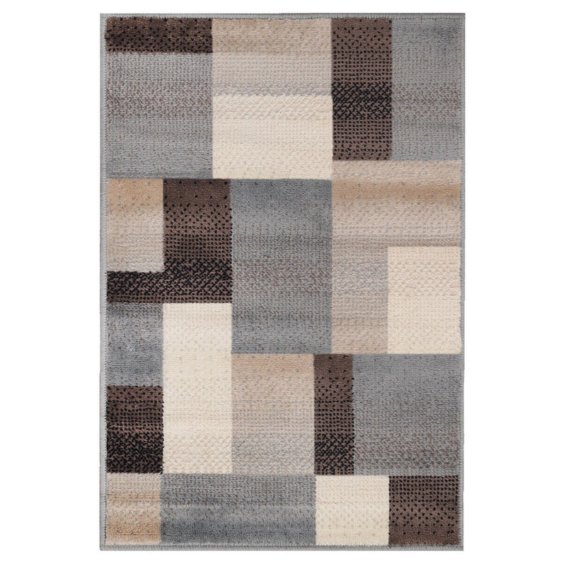 4' X 6' Grey-Brown Patchwork Power Loom Stain Resistant Area Rug