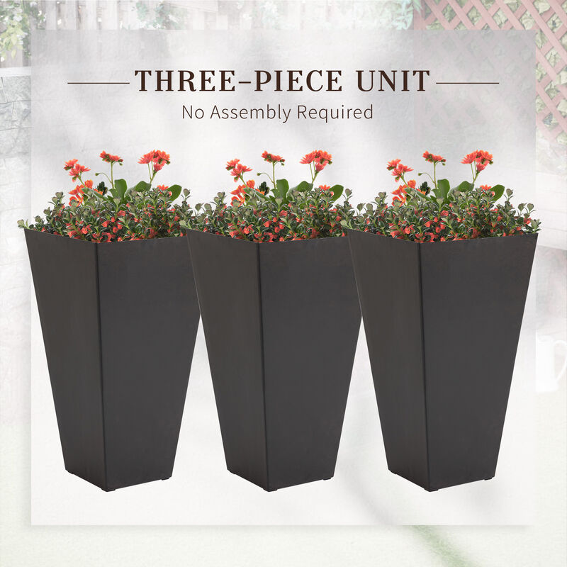 Outsunny Set of 3 Tall Planters with Drainage Hole, 28" Outdoor Flower Pots, Indoor Planters for Porch Patio and Deck, Brown