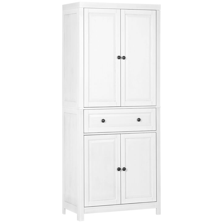 72" Wood Kitchen Pantry Cabinet,Storage Organizer with Drawer and 2 Adjustable Shelves, Soft Close, White