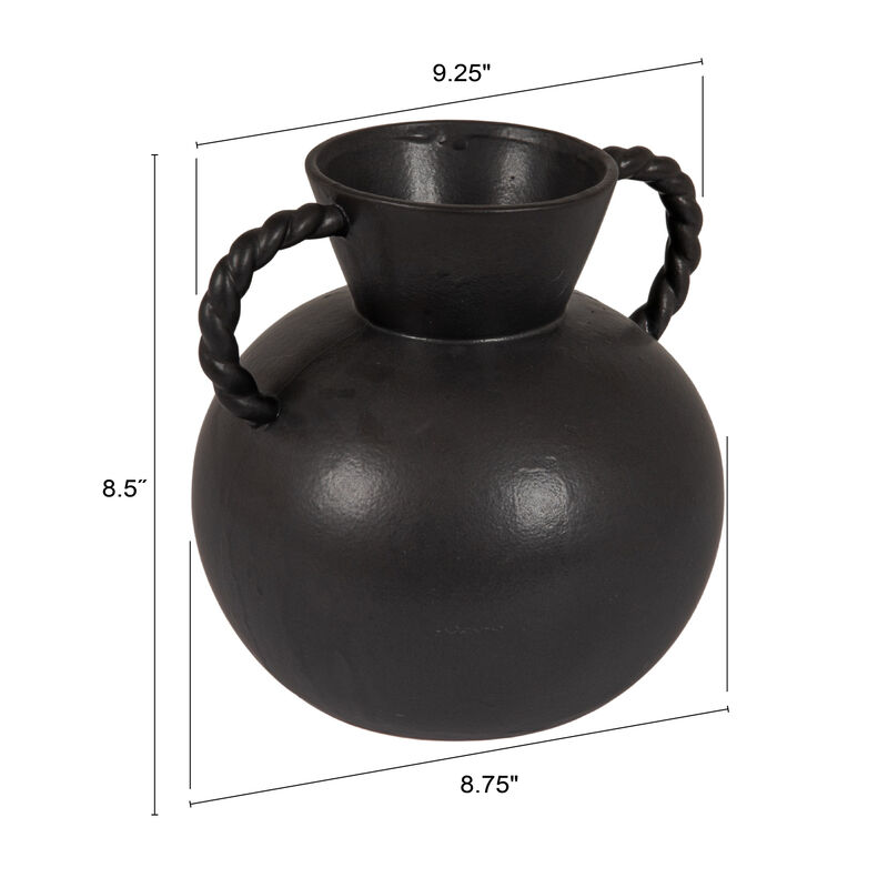 Stoneware Vase with Twisted Handles, Reactive Matte Black Glaze image number 2