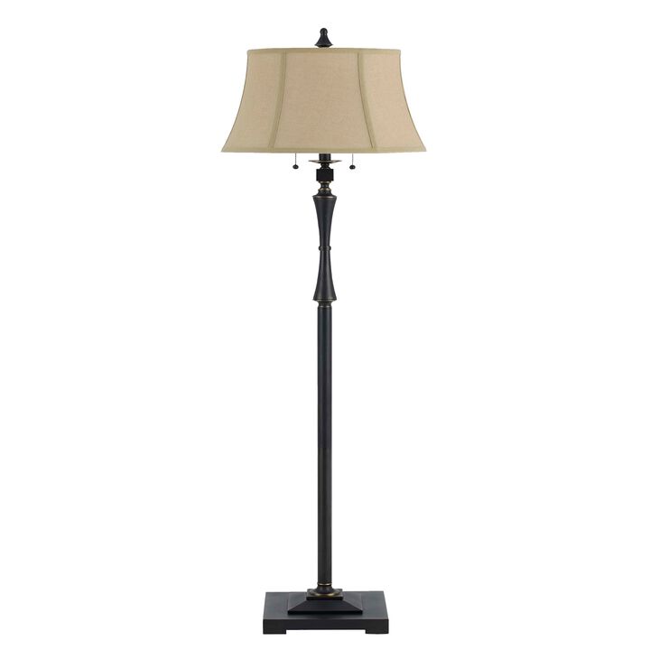 Metal Body Floor Lamp with Fabric Tapered Bell Shade, Black and Beige-Benzara