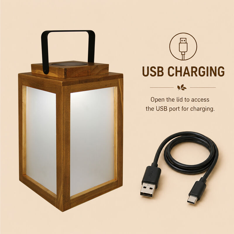 H11" Farmhouse LED Solar Lantern with Wood Farm and Frosted Glass Panel Outdoor Garden Decorative Hanging Lanterns for Outside Camping image number 5