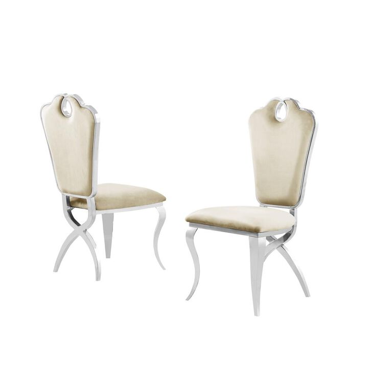 Gernot Cream Velvet with Stainless Steel Dining Chairs, Set of 2