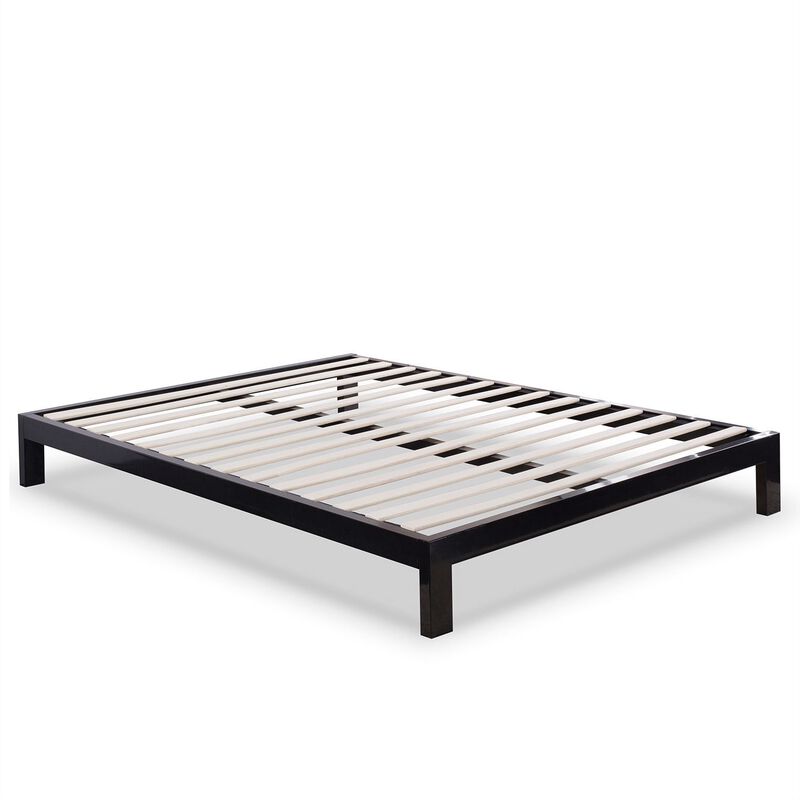 Contemporary Metal Platform Bed with Wooden Mattress Support Slats