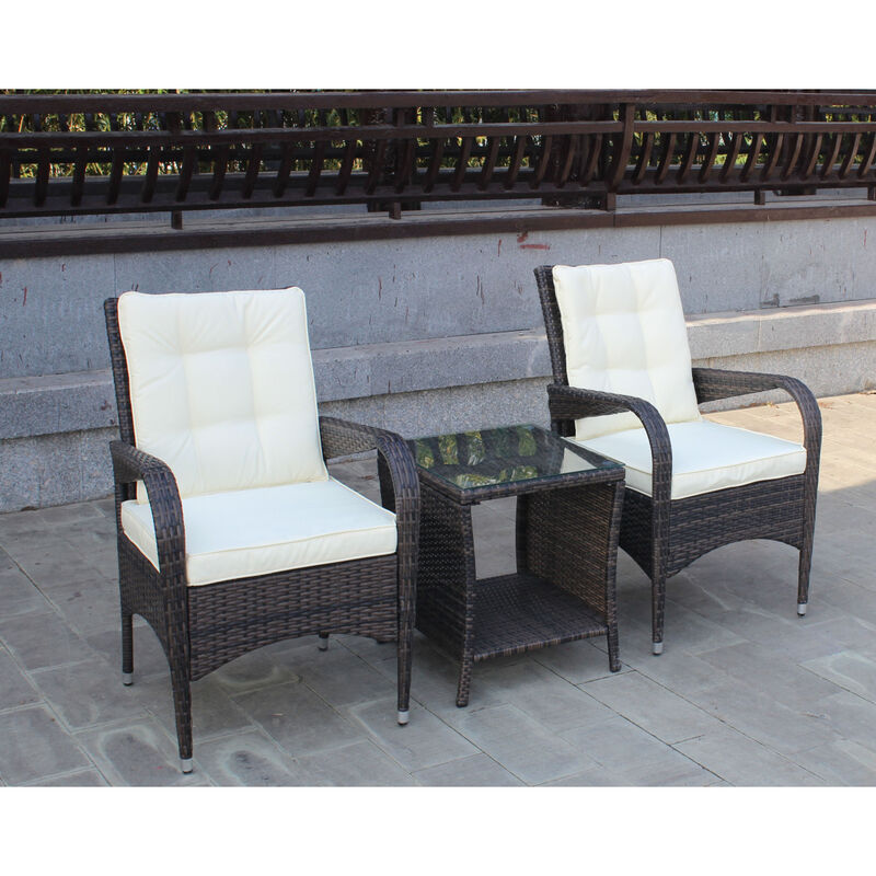Outdoor patio Furniture sets 3 piece Conversation set wicker Rattan Sectional Sofa With Seat Cushions(Beige Cushion)