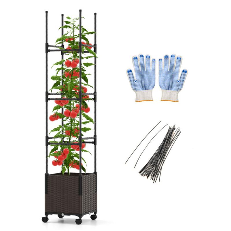 Hivvago 87 Inch Tall Raised Garden Bed with Plant Box Trellis and Lockable Wheels Adjustable Height