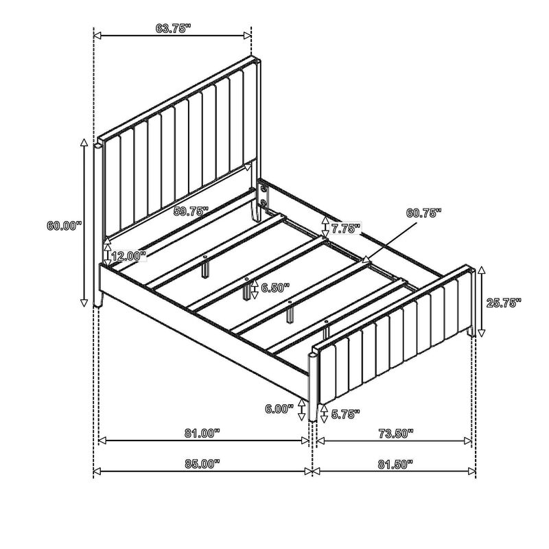 Jack Queen Size Bed, Channel Tufted Ivory Upholstery, Black Wood - Benzara