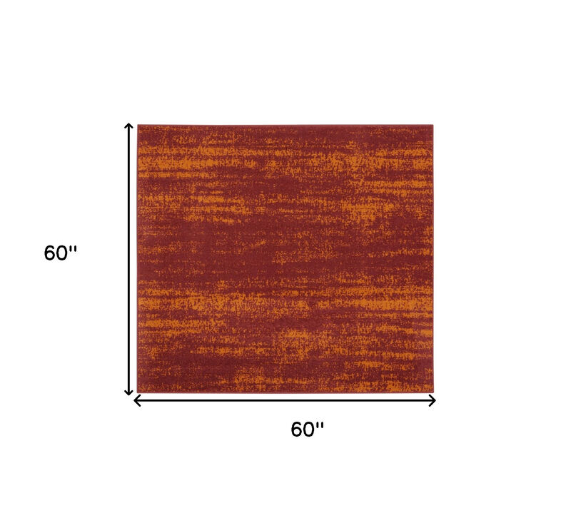HomeRoots 5' Red And Orange Square Abstract Indoor Outdoor Area Rug image number 2
