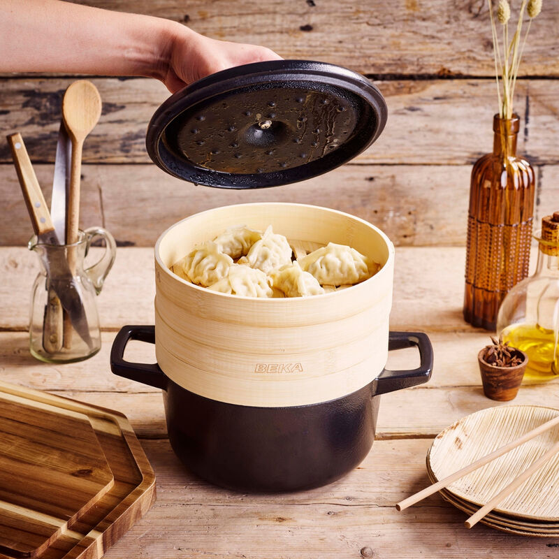 Alva Nori Enameled Cast Iron Steamer Set Dutch Oven 2.4Qt. - Oven Safe and Made without PFAS, PFOA & PTFE - Induction and All Stovetop Compatible with Even Heat Distribution