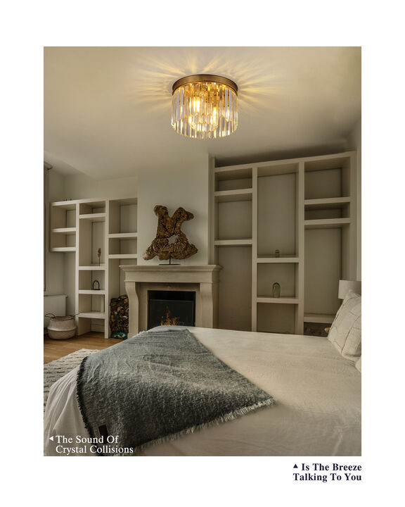 12 in. Modern Glam 3-Light Dimmable Crystal Flush Mount Ceiling Light