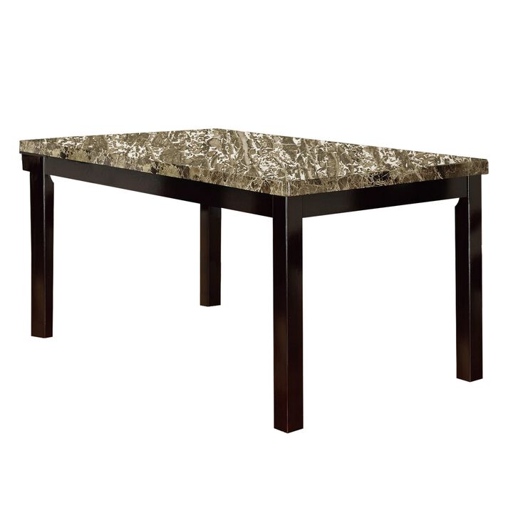 Slick Finish Faux Marble & Pine Wood Dining Table, Brown-Benzara