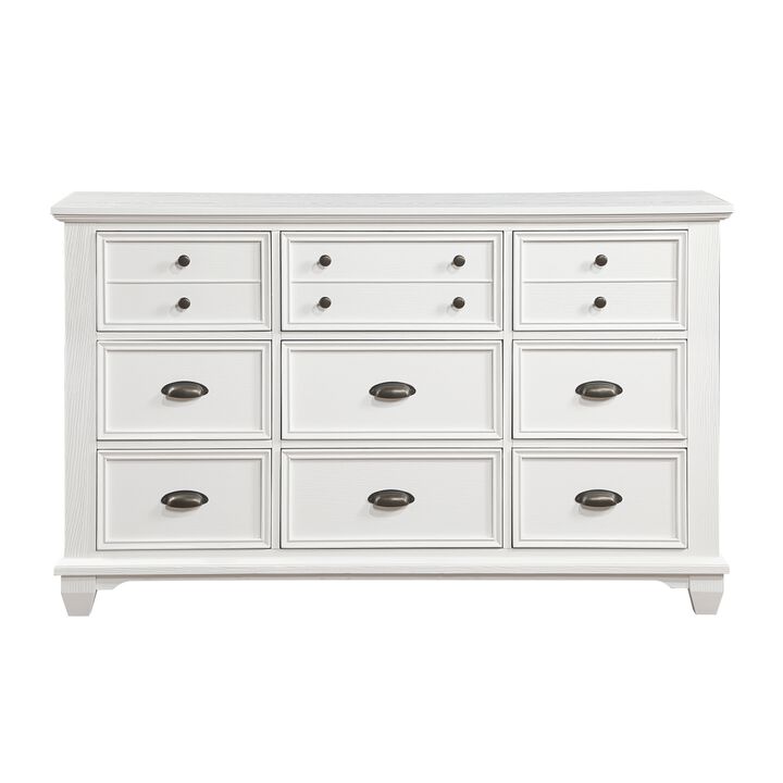 White Finish 1pc Dresser of 9x Drawers Traditional Framing Wooden Bedroom Furniture