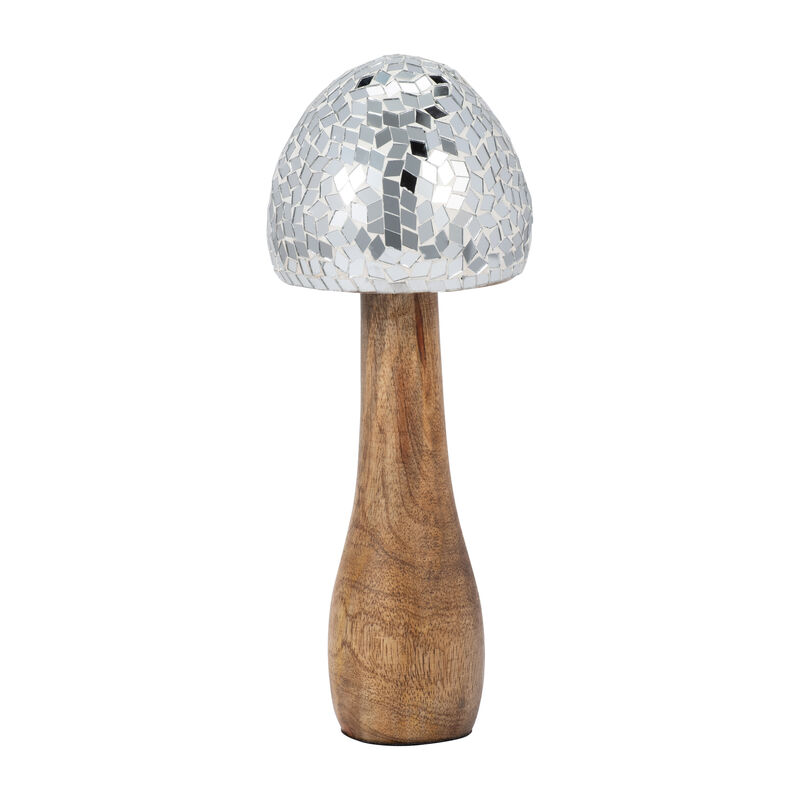 Wood, 10" Mosaic Mushroom, Silver image number 0