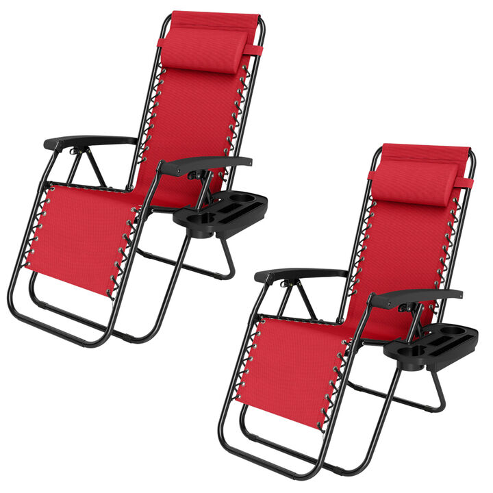 Set of 2 Folding Zero Gravity Chairs with Tray and Backrest